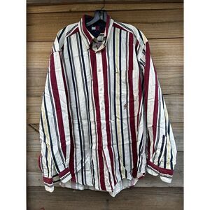 VTG 90s Tommy Hilfiger Multicolor Striped Lion Crest Hip Hop Button Down‎ XL